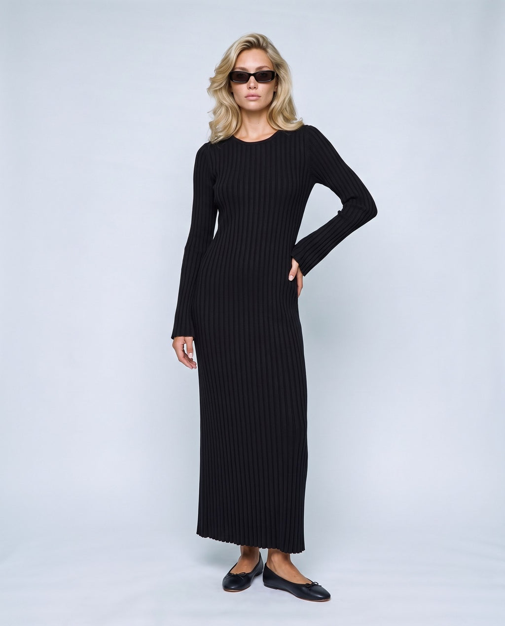 Lucie Lace-Up Maxi Dress in Black, front view on a non-pregnant model