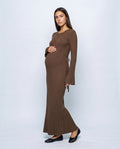 Lucie Lace-Up Maxi Dress in Café, front view