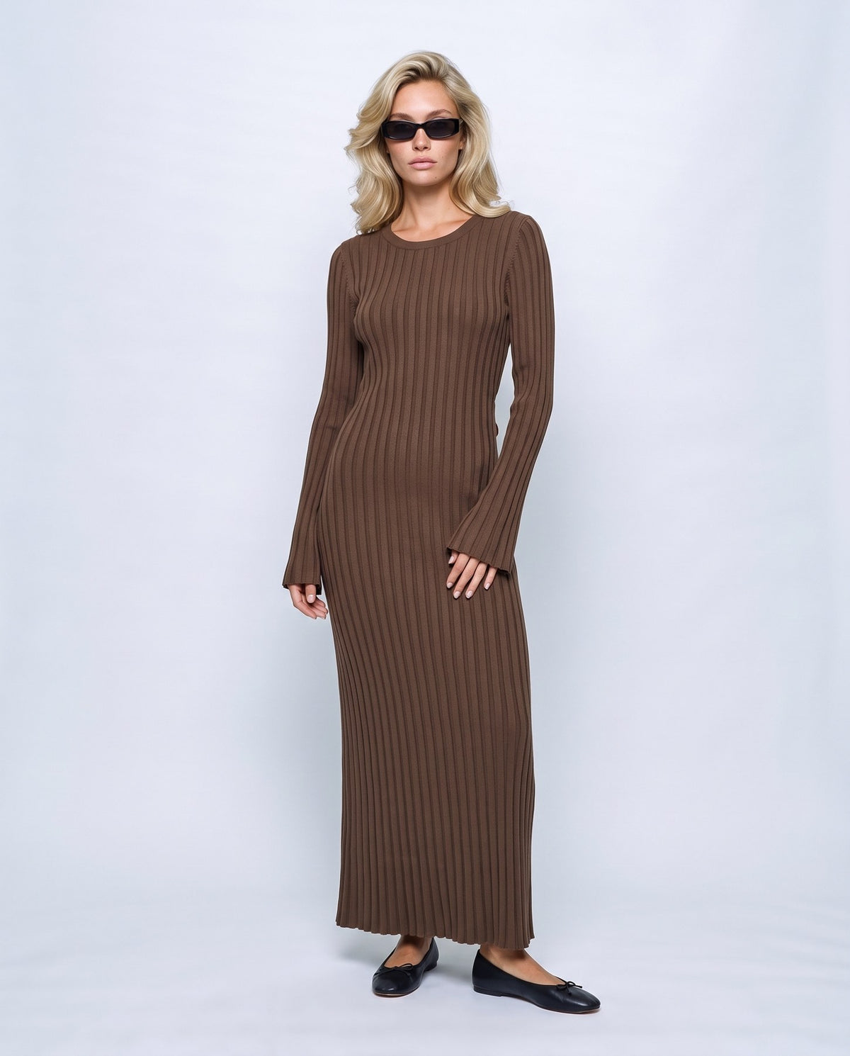 Lucie Lace-Up Maxi Dress in Café, front view on a non-pregnant model