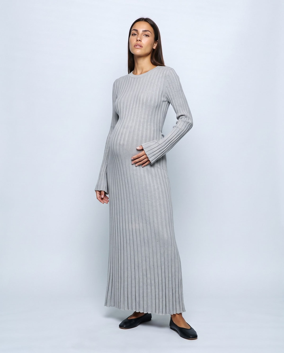 Lucie Lace-Up Maxi Dress in Grey, front view