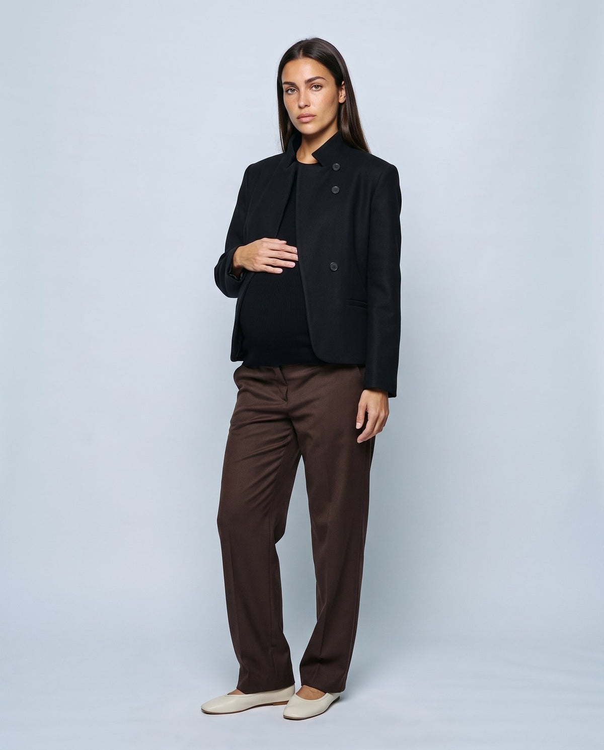 Maelle Stand-Collar Blazer in Black, front view