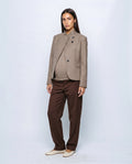 Maelle Stand-Collar Blazer in Taupe, front view