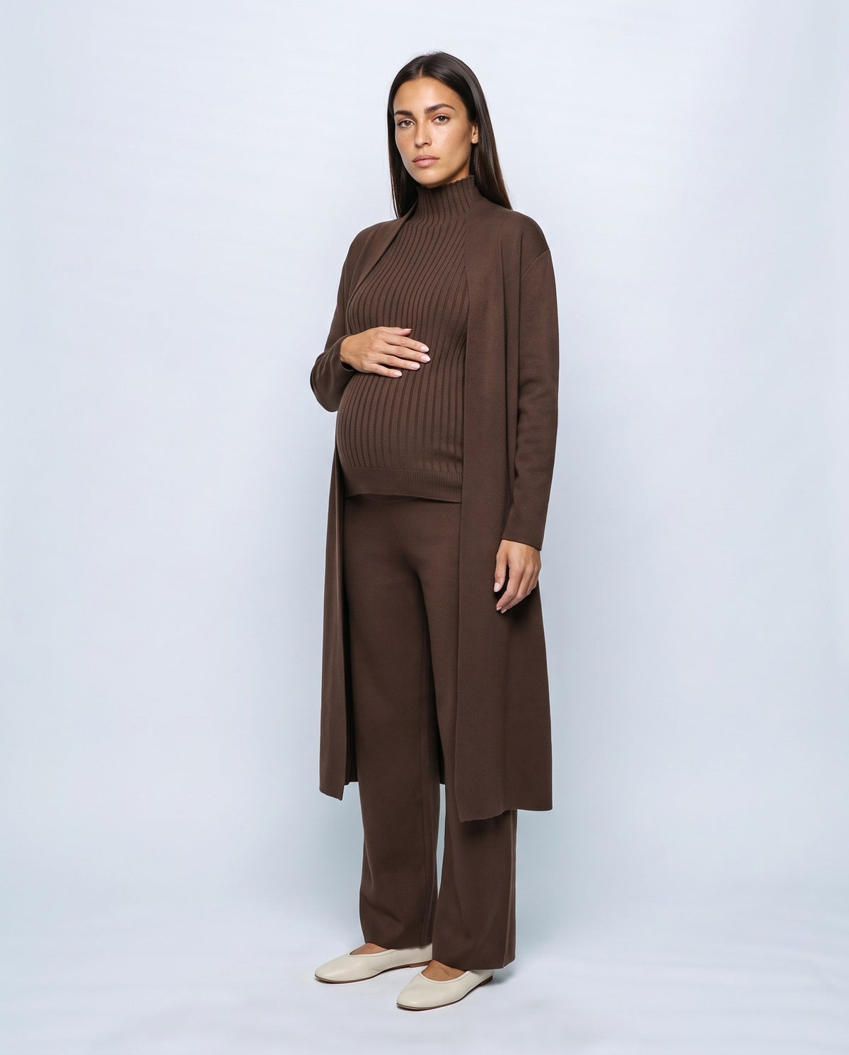 Manon Three-Piece Set in Café brown, front view