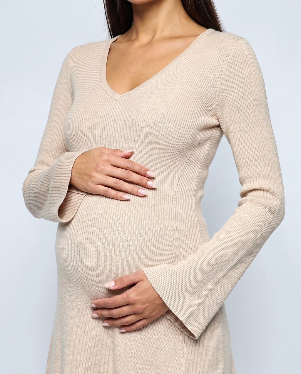 Margot V-Neck Dress in Apricot beige, fabric detail
