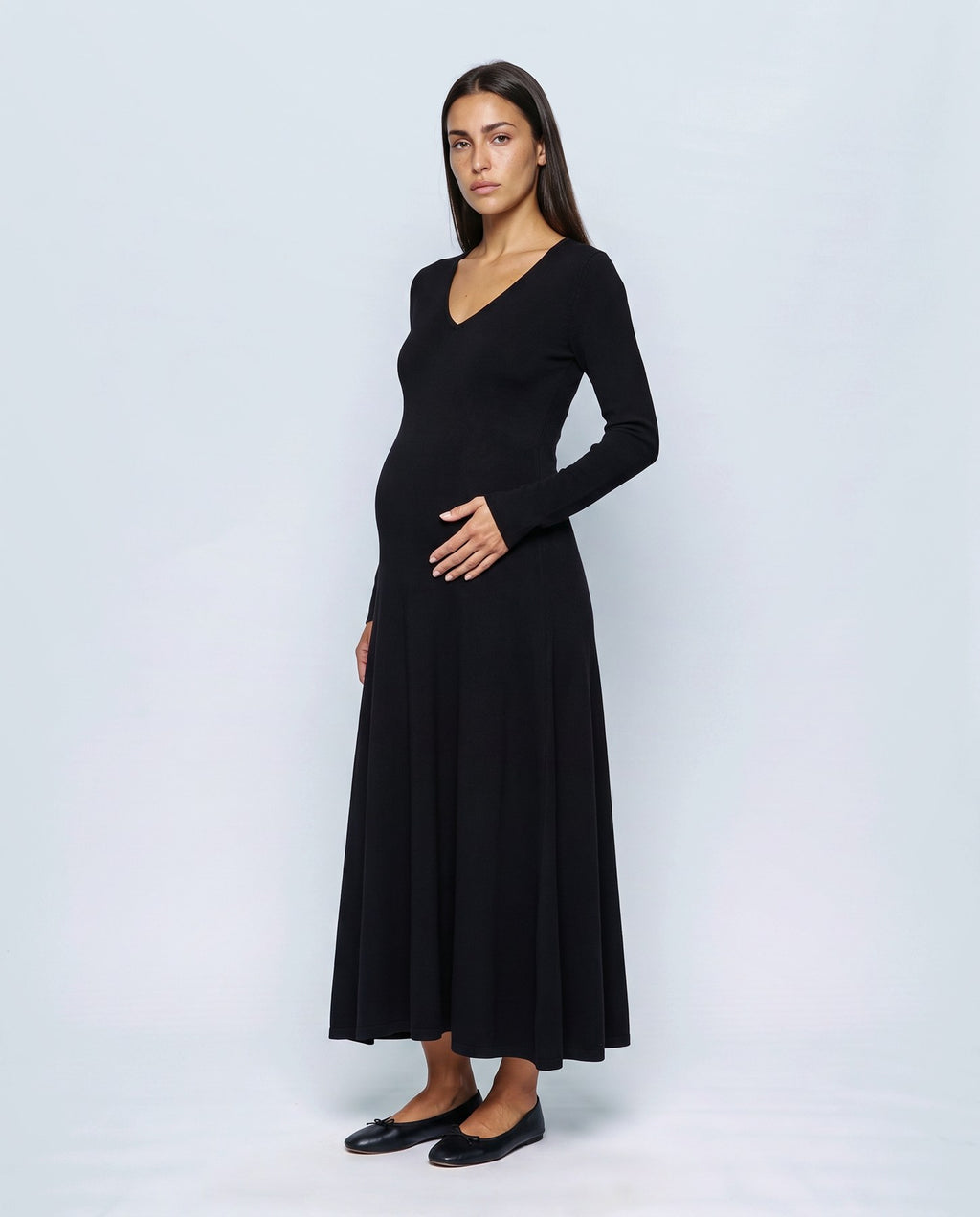 Margot V-Neck Dress in Black, front view
