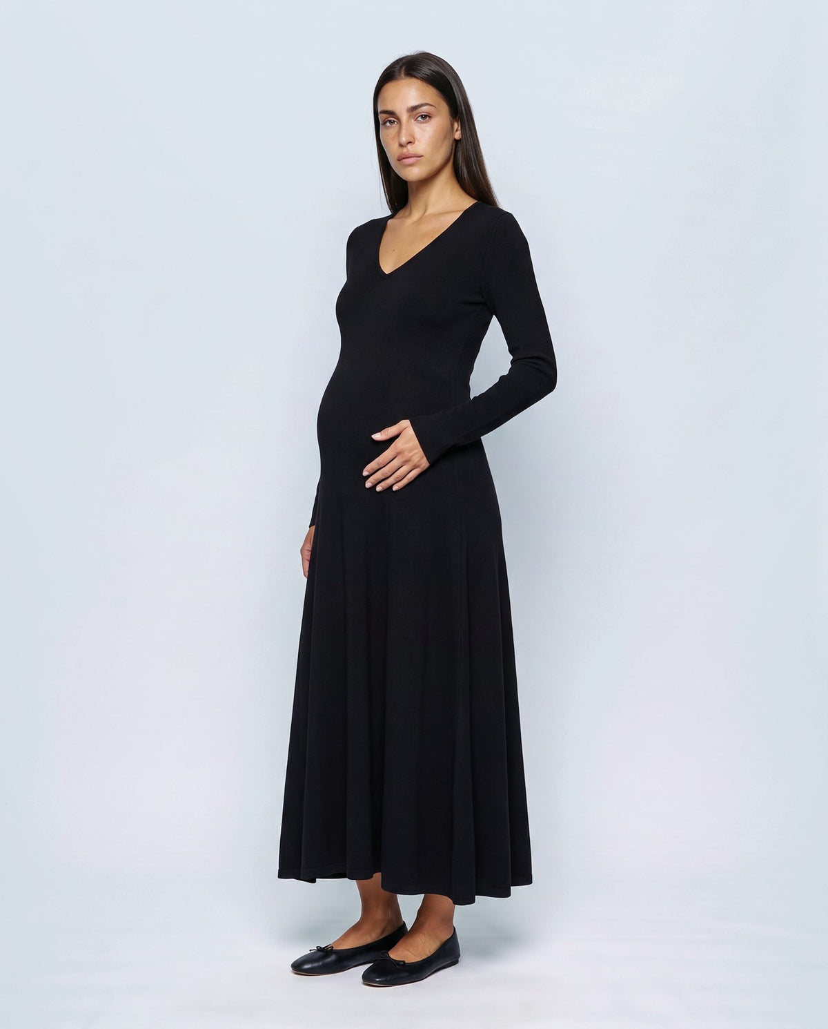 Margot V-Neck Dress in Black, front view