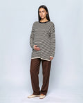 Marin Striped V-Neck Top in Black stripe, front view
