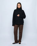 Louise Relaxed Roll-Neck Sweater in Black, front view
