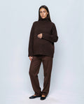Louise Relaxed Roll-Neck Sweater in Café brown, front view