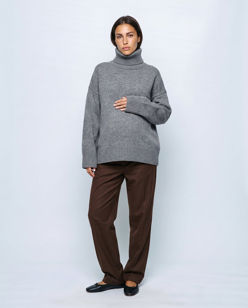 Louise Relaxed Roll-Neck Sweater in Grey, front view