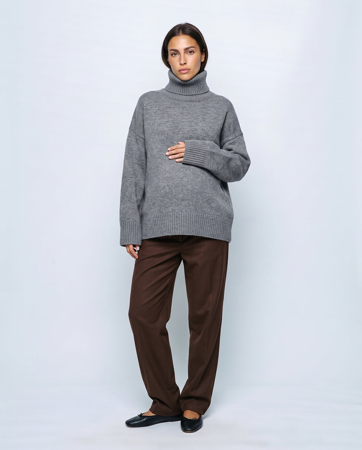 Louise Relaxed Roll-Neck Sweater in Grey, front view