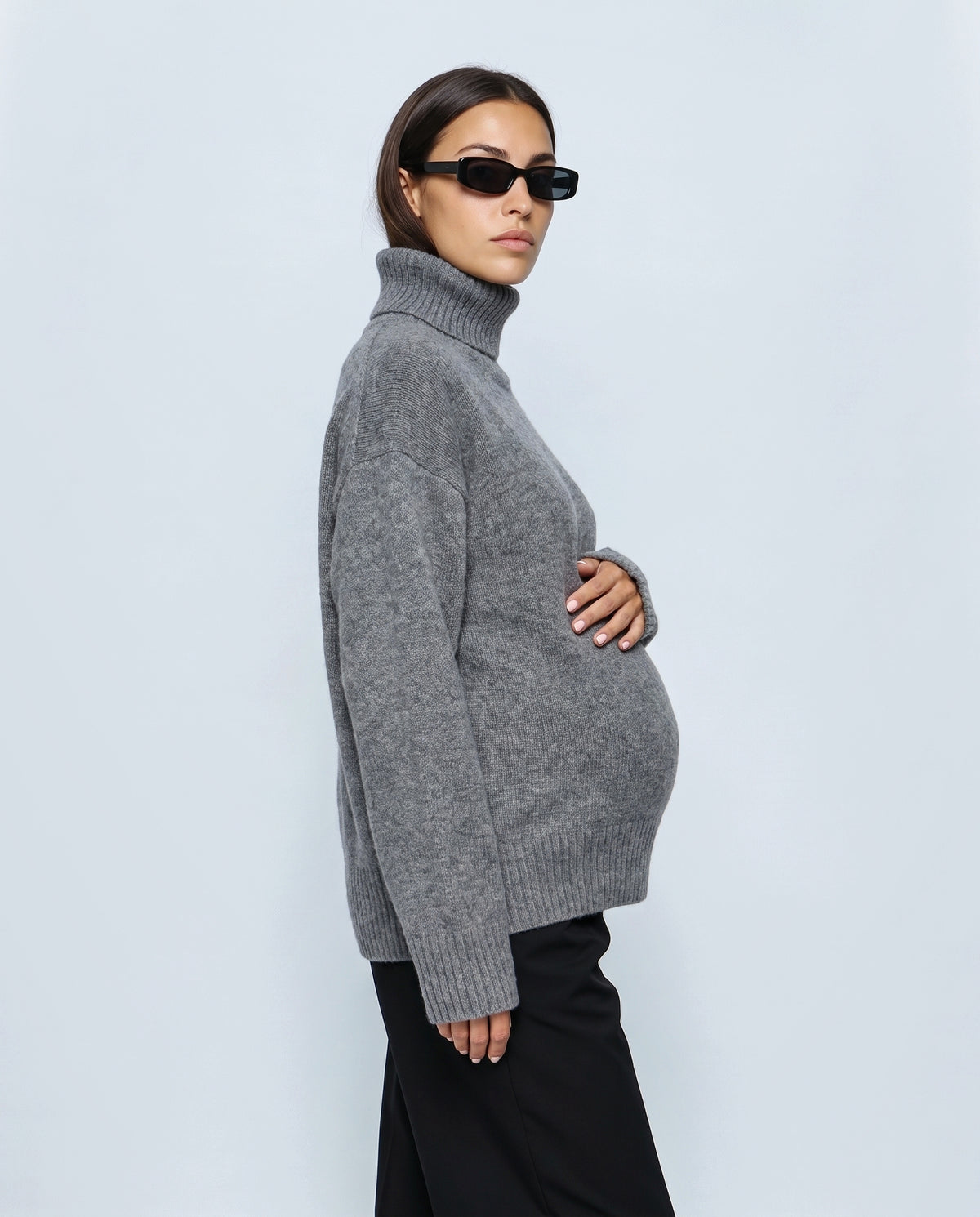 Louise Relaxed Roll-Neck Sweater in Grey, side close-up