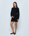 The Cable Knit Shorts Set in Black, front view