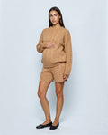 The Cable Knit Shorts Set in Caramel, front view