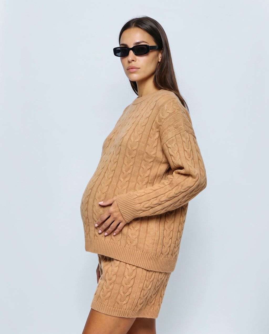 The Cable Knit Shorts Set in Caramel, side view