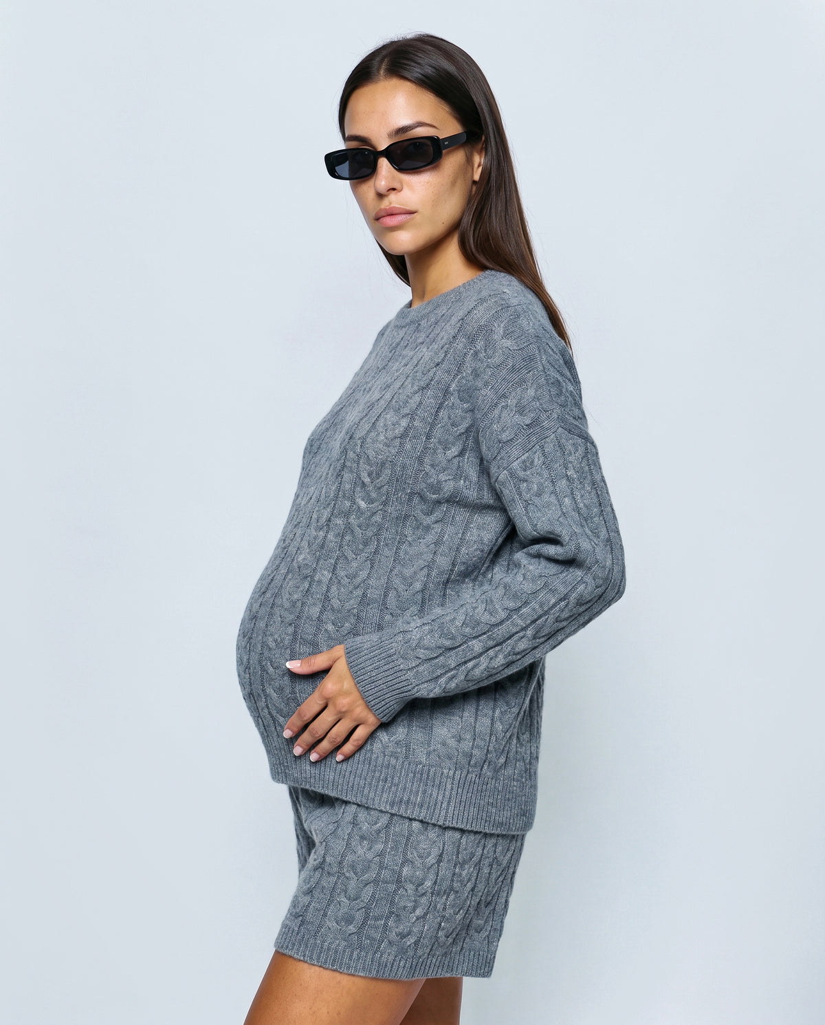 The Cable Knit Shorts Set in Grey blue, side view