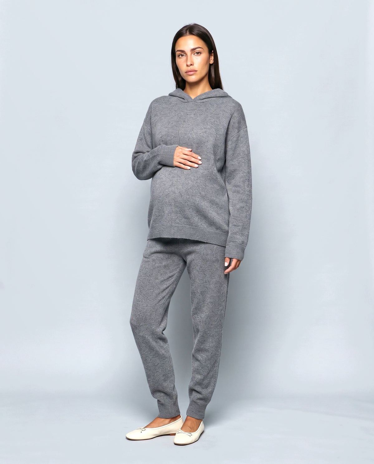 The Hooded Knit Lounge Set in Grey, front view