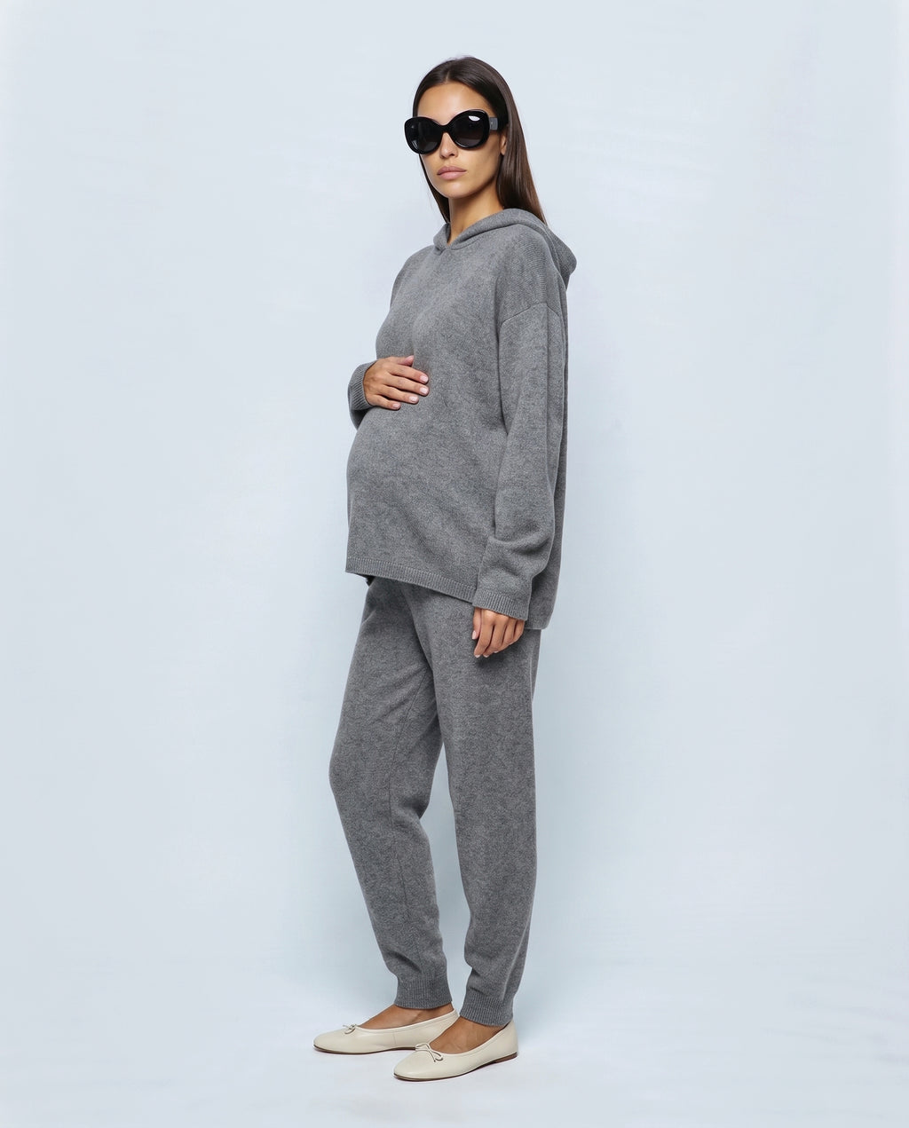 The Hooded Knit Lounge Set in Grey, side view