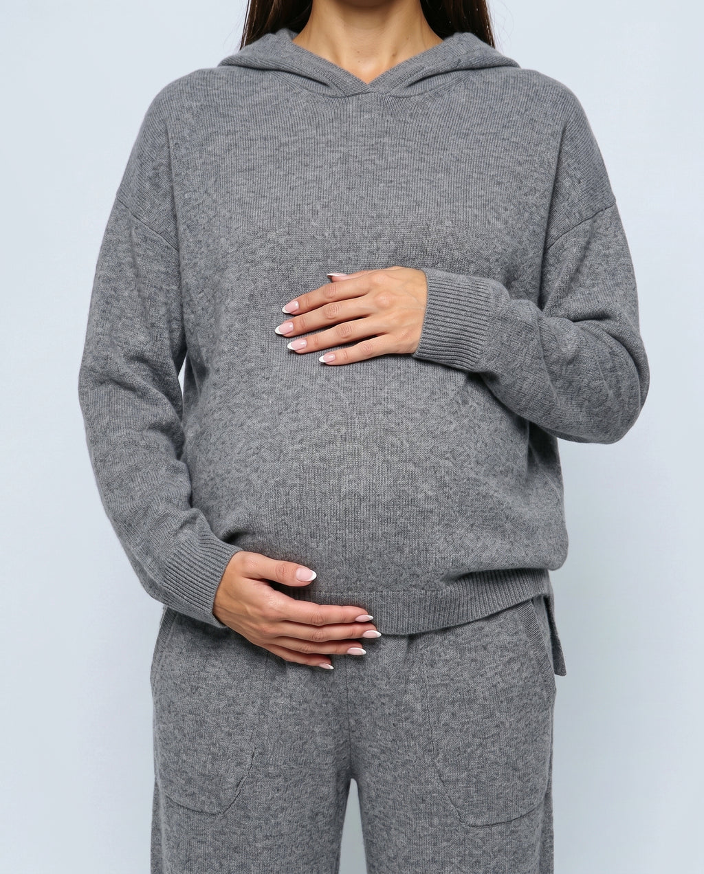 The Hooded Knit Lounge Set in Grey, fabric detail