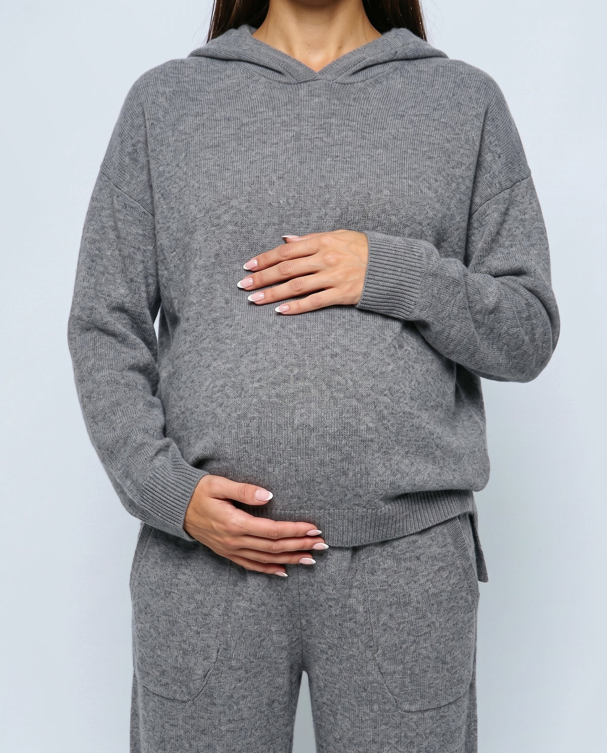 The Hooded Knit Lounge Set in Grey, fabric detail