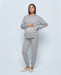 The Hooded Knit Lounge Set in Pale grey, front view
