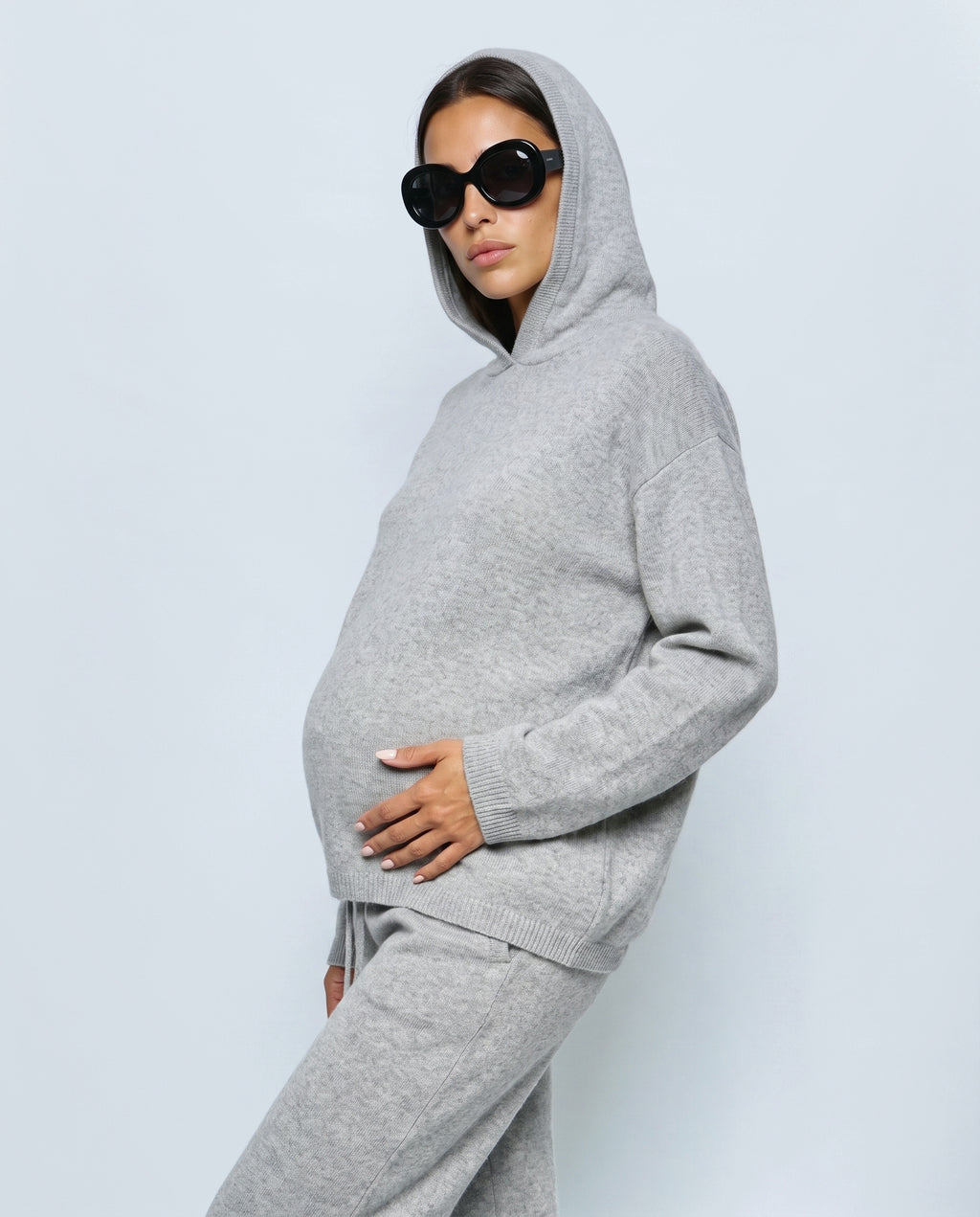 The Hooded Knit Lounge Set in Pale grey, side view