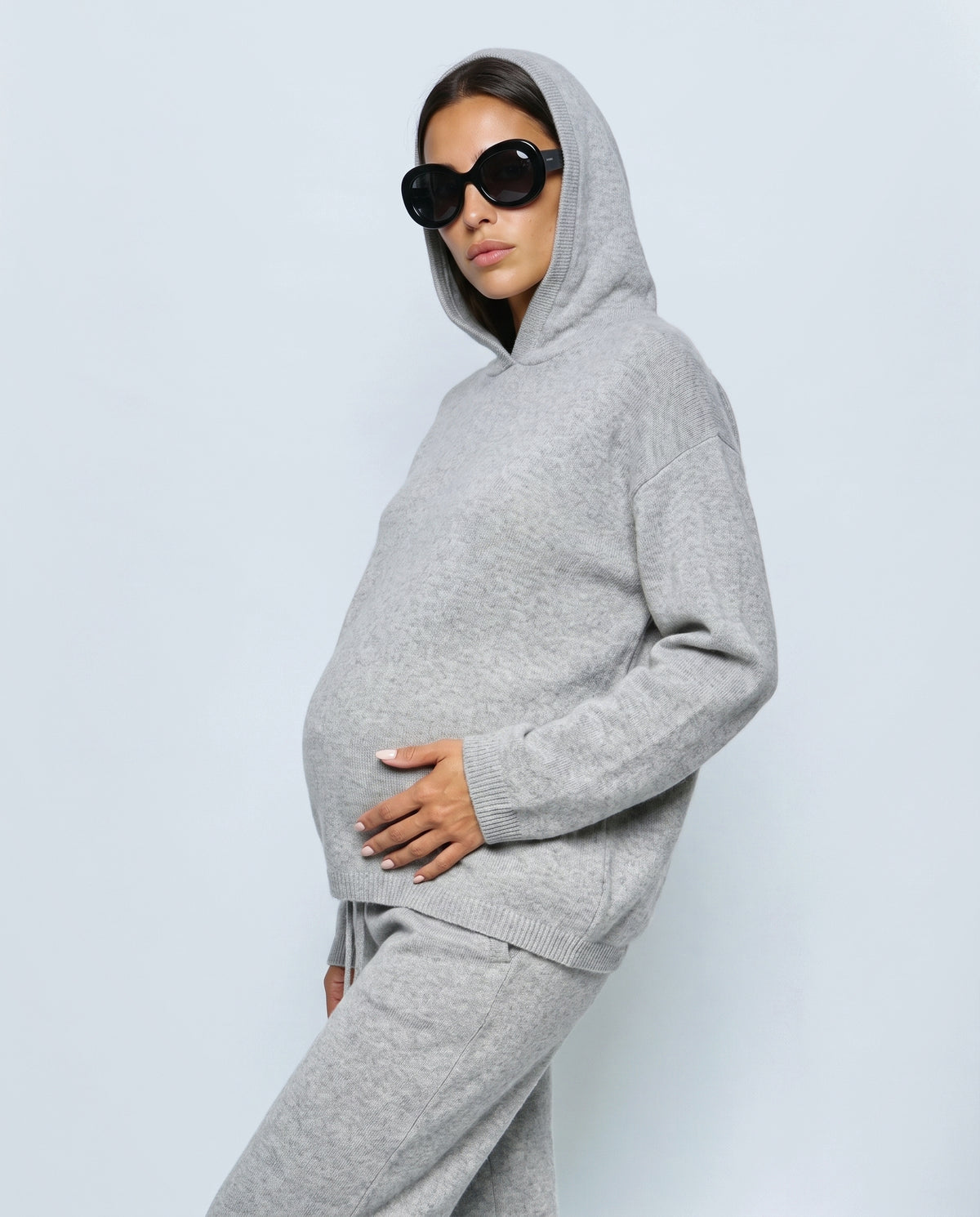 The Hooded Knit Lounge Set in Pale grey, side view
