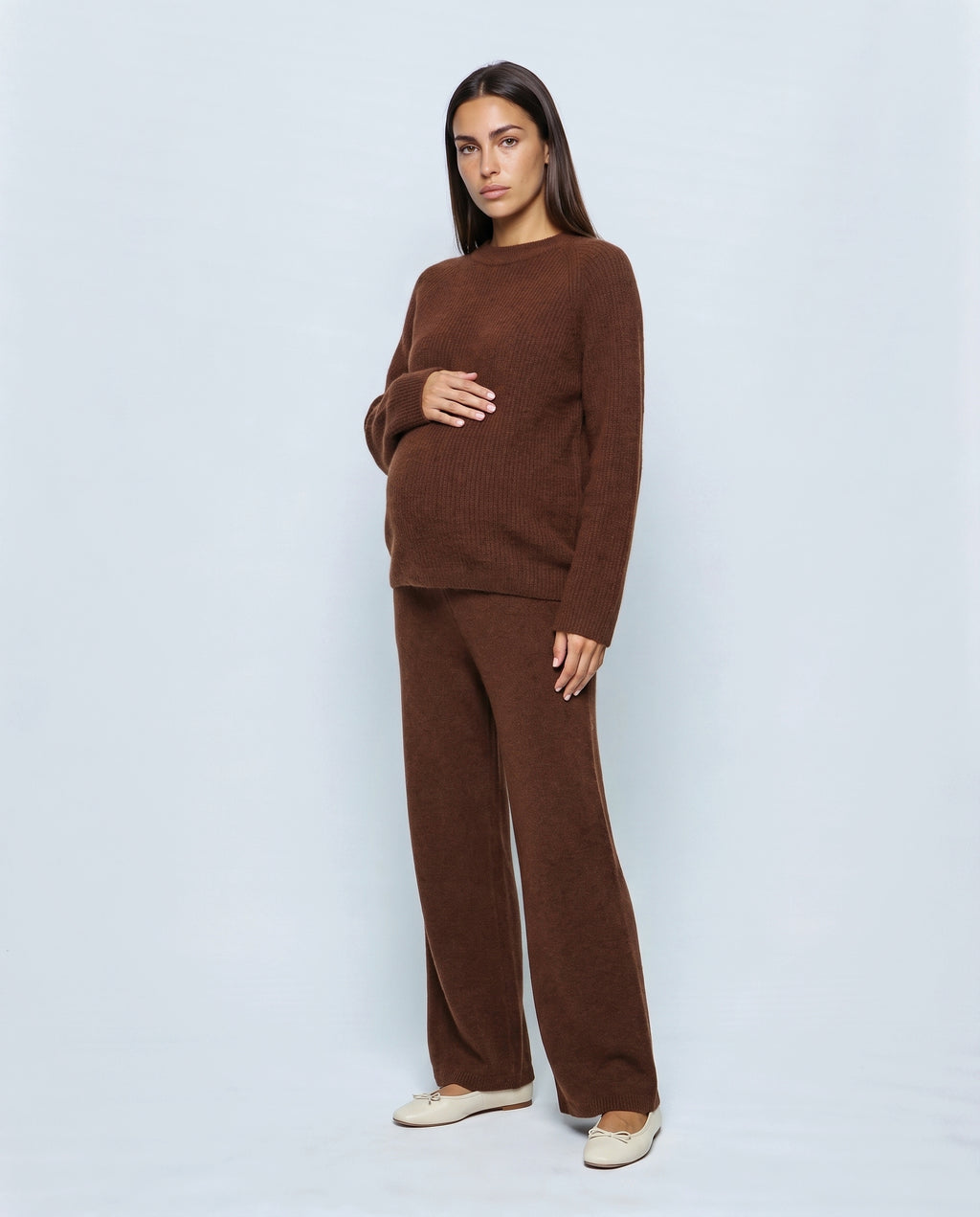 The Relaxed Knit Culotte Set in Chocolate, front view