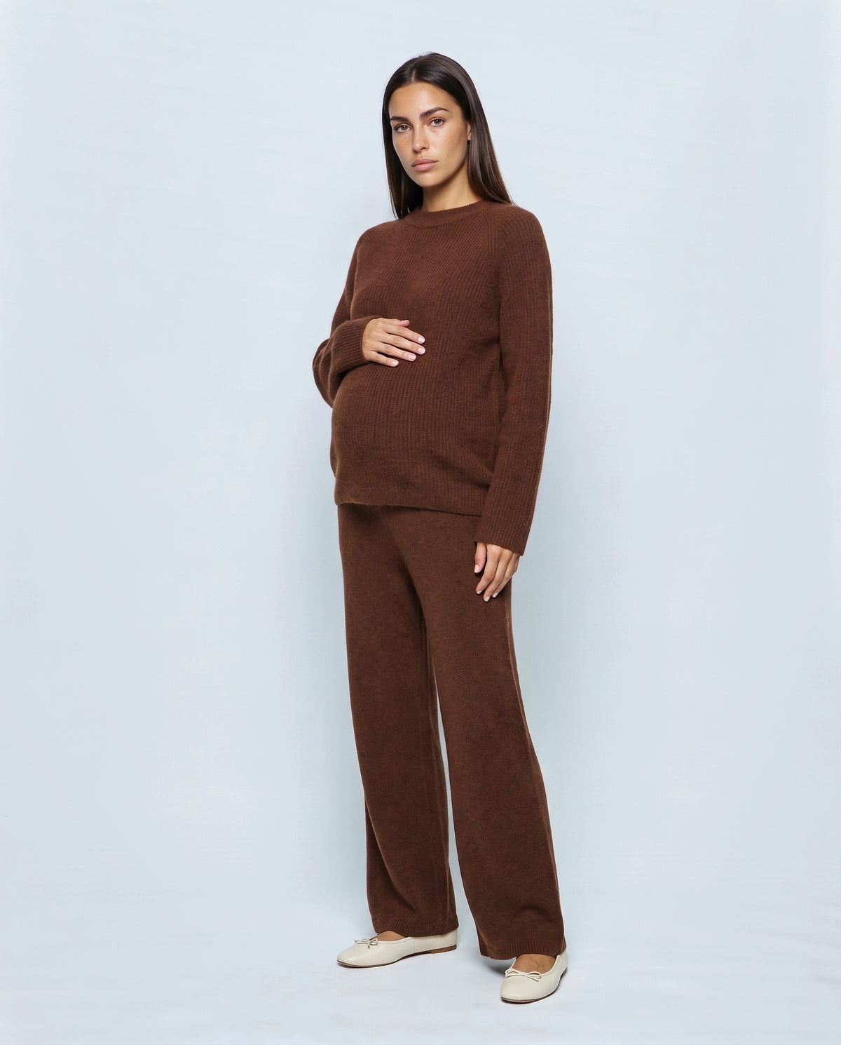 The Relaxed Knit Culotte Set in Chocolate, front view