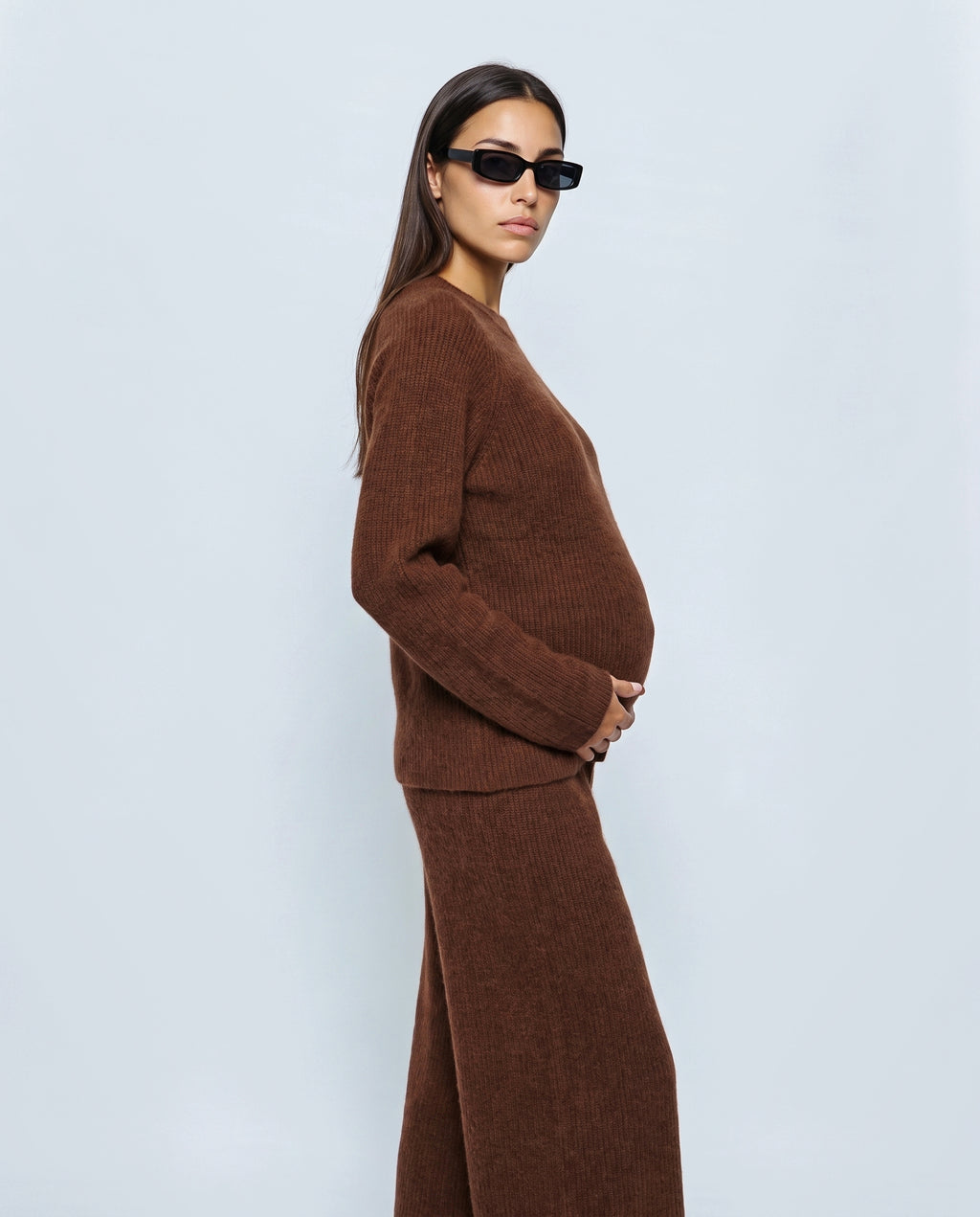 The Relaxed Knit Culotte Set in Chocolate, side view
