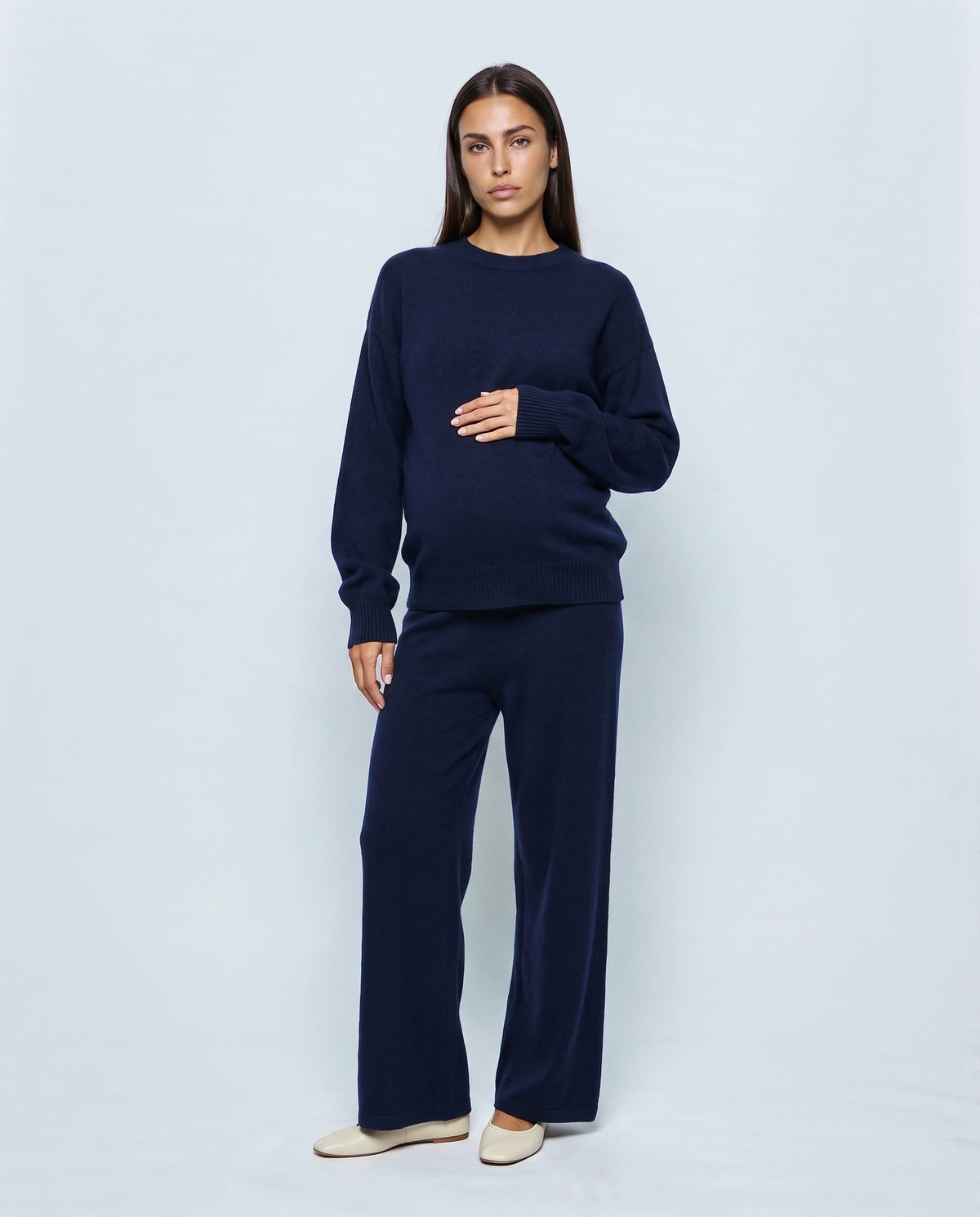 The Relaxed Knit Culotte Set in Navy, front view