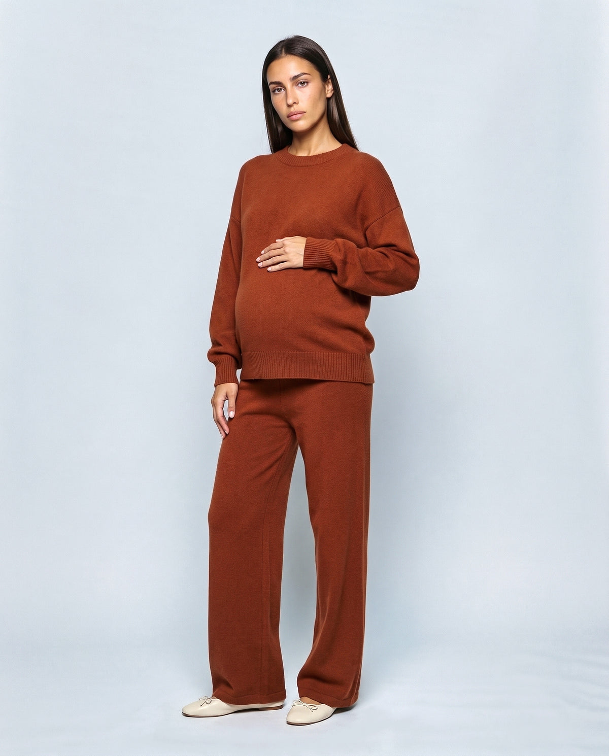 The Relaxed Knit Culotte Set in Rust, front view