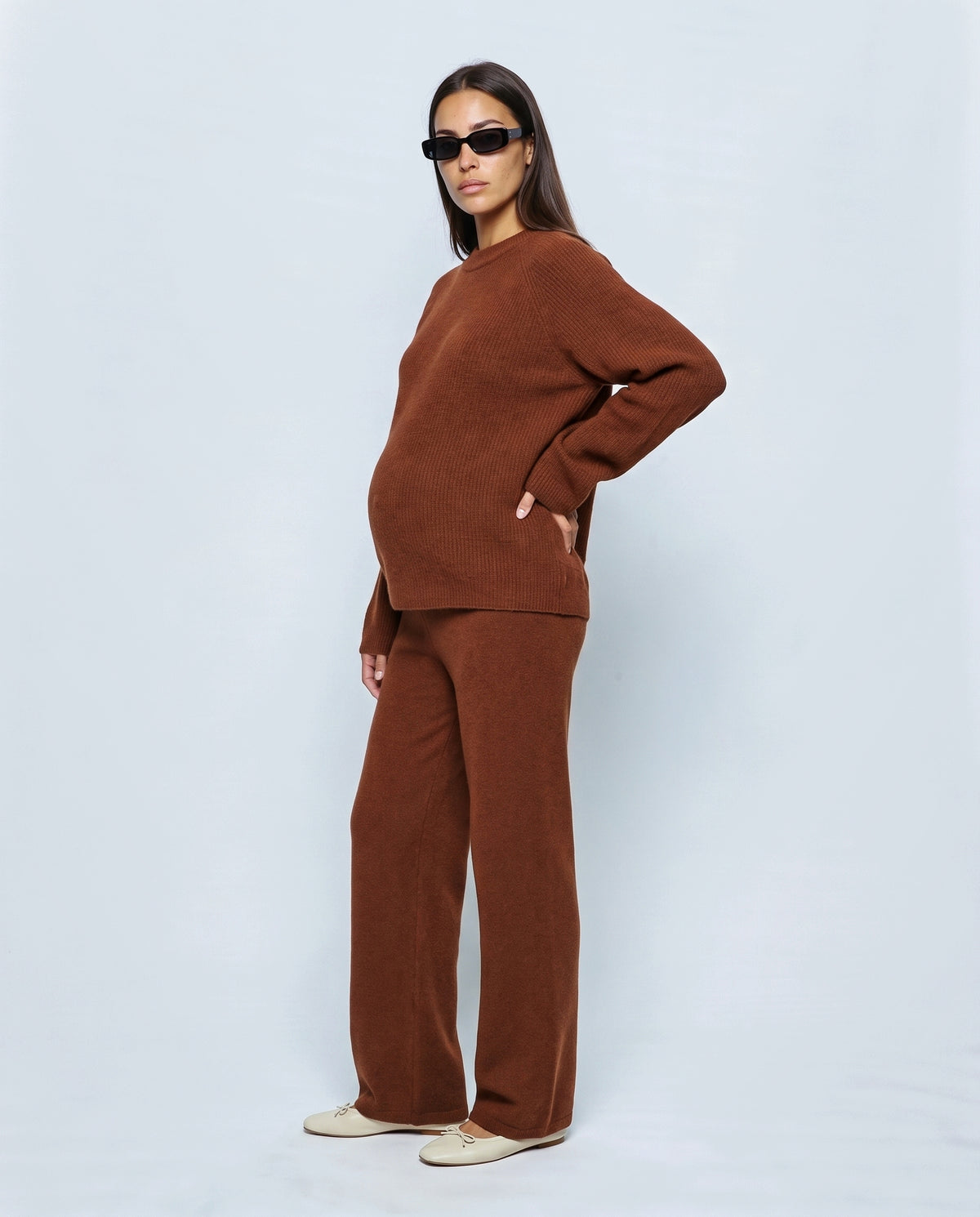 The Relaxed Knit Culotte Set in Rust, side view