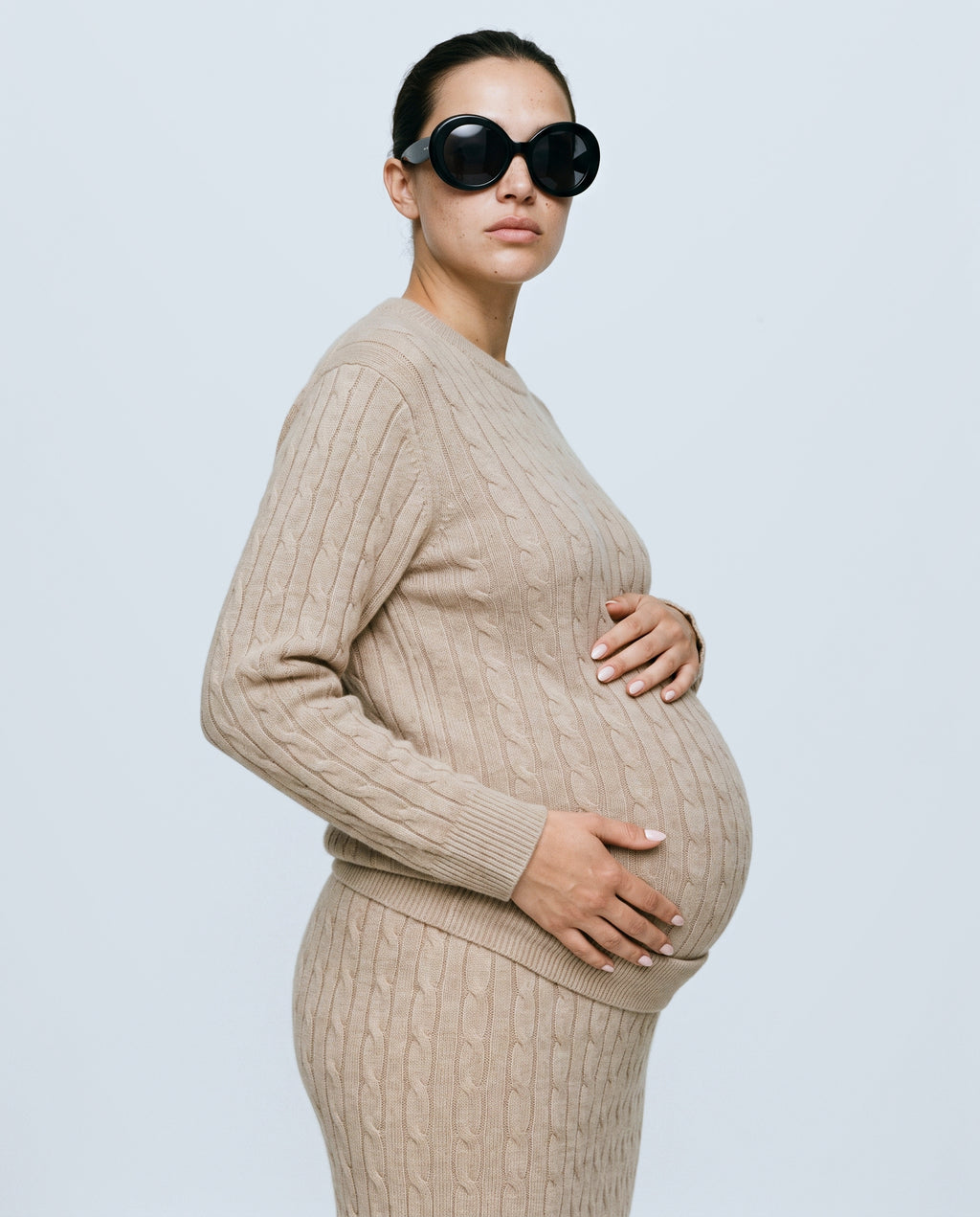The Textured Knit Top & Skirt Set in Beige, side view