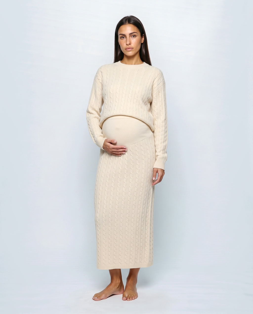 The Textured Knit Top & Skirt Set in Cream, fabric detail