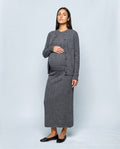 The Textured Knit Top & Skirt Set in Grey, front view
