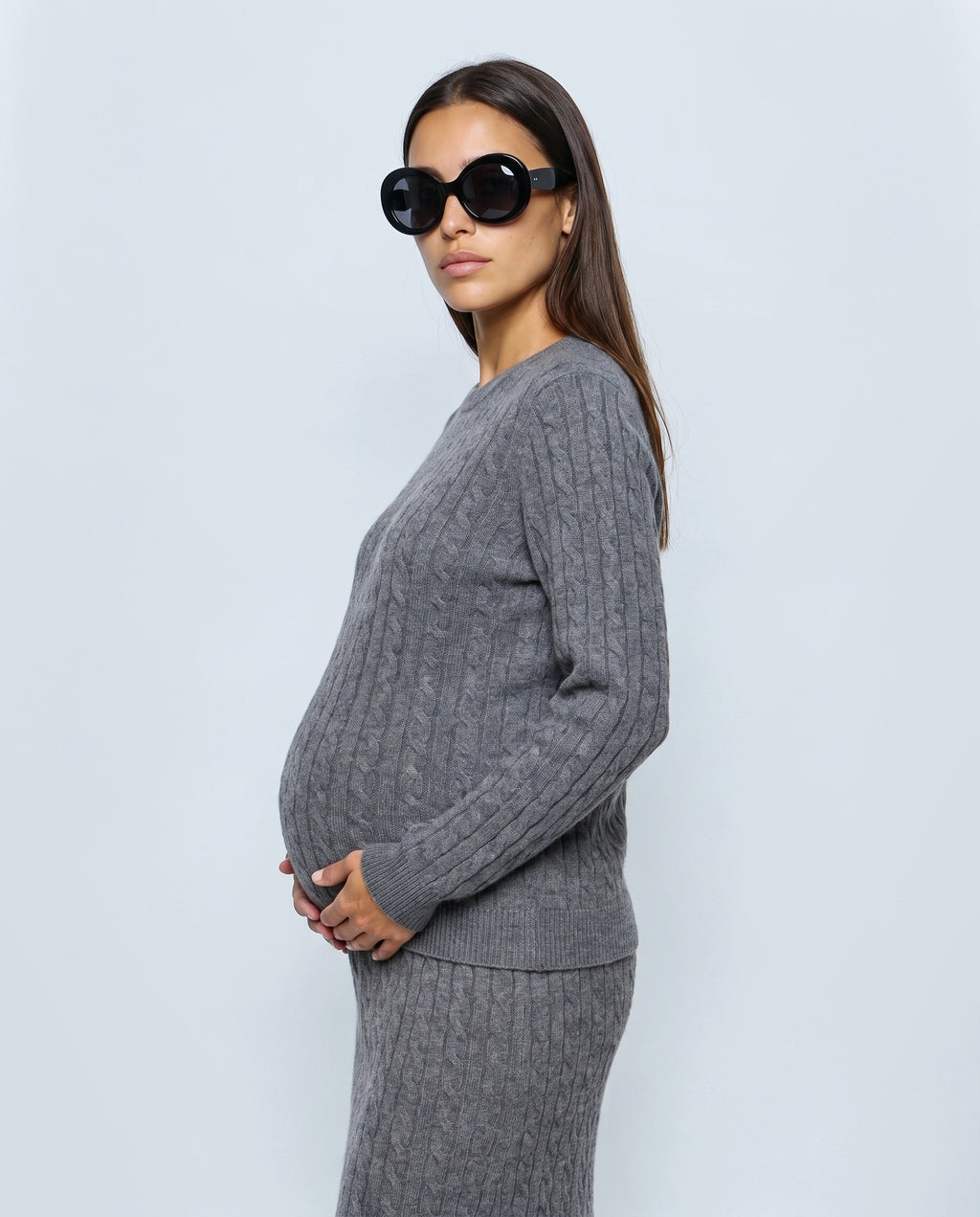 The Textured Knit Top & Skirt Set in Grey, side view