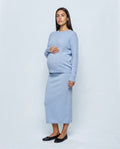 The Textured Knit Top & Skirt Set in Powder blue, front view