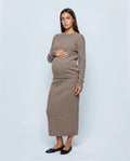 The Textured Knit Top & Skirt Set in Taupe, front view