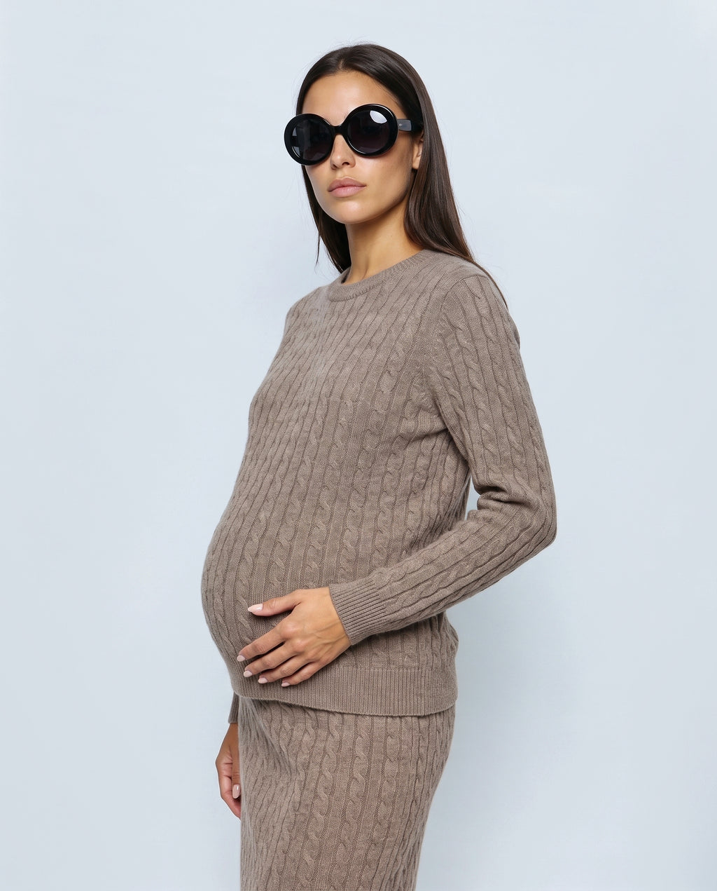 The Textured Knit Top & Skirt Set in Taupe, side view