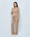 The Hooded Wide-Leg Knit Set in Camel, front view