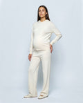 The Hooded Wide-Leg Knit Set in Cream, front view