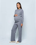 The Hooded Wide-Leg Knit Set in Grey, front view