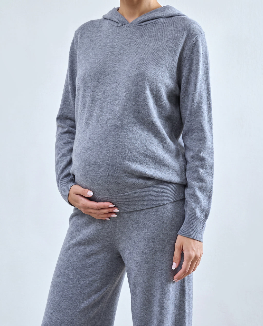 The Hooded Wide-Leg Knit Set in Grey, fabric detail
