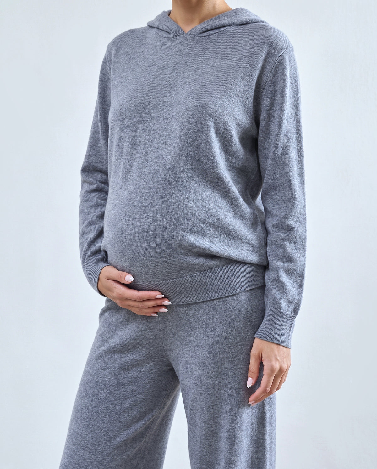 The Hooded Wide-Leg Knit Set in Grey, fabric detail