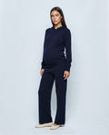 The Hooded Wide-Leg Knit Set in Navy, front view