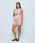 The Sleeveless Knit Shorts Set in Dusty pink, front view