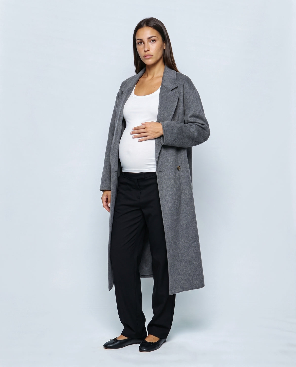 The Cocoon Overcoat in Grey, front view