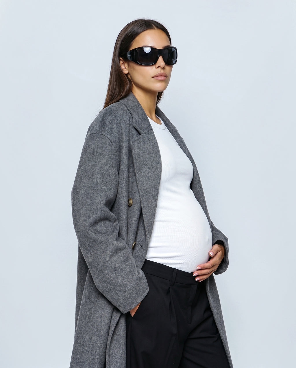 The Cocoon Overcoat in Grey, side view