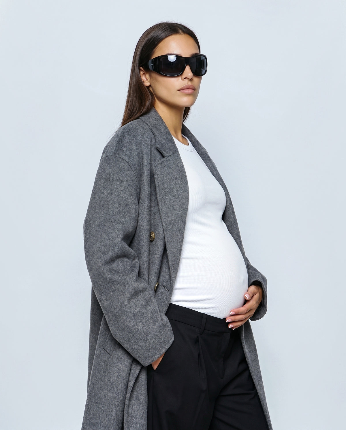 The Cocoon Overcoat in Grey, side view